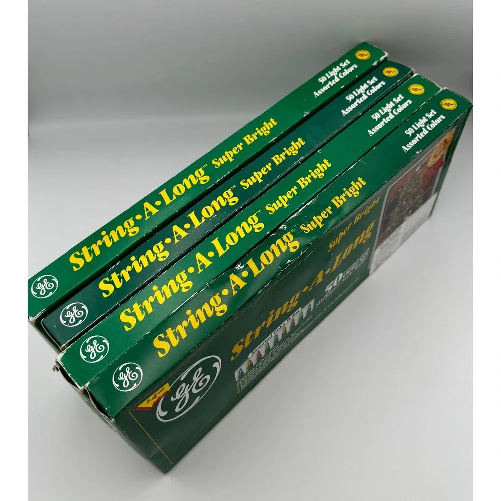 Lot of 4 Vintage GE String-A-Long Christmas Lights 50 Assorted Color NIB